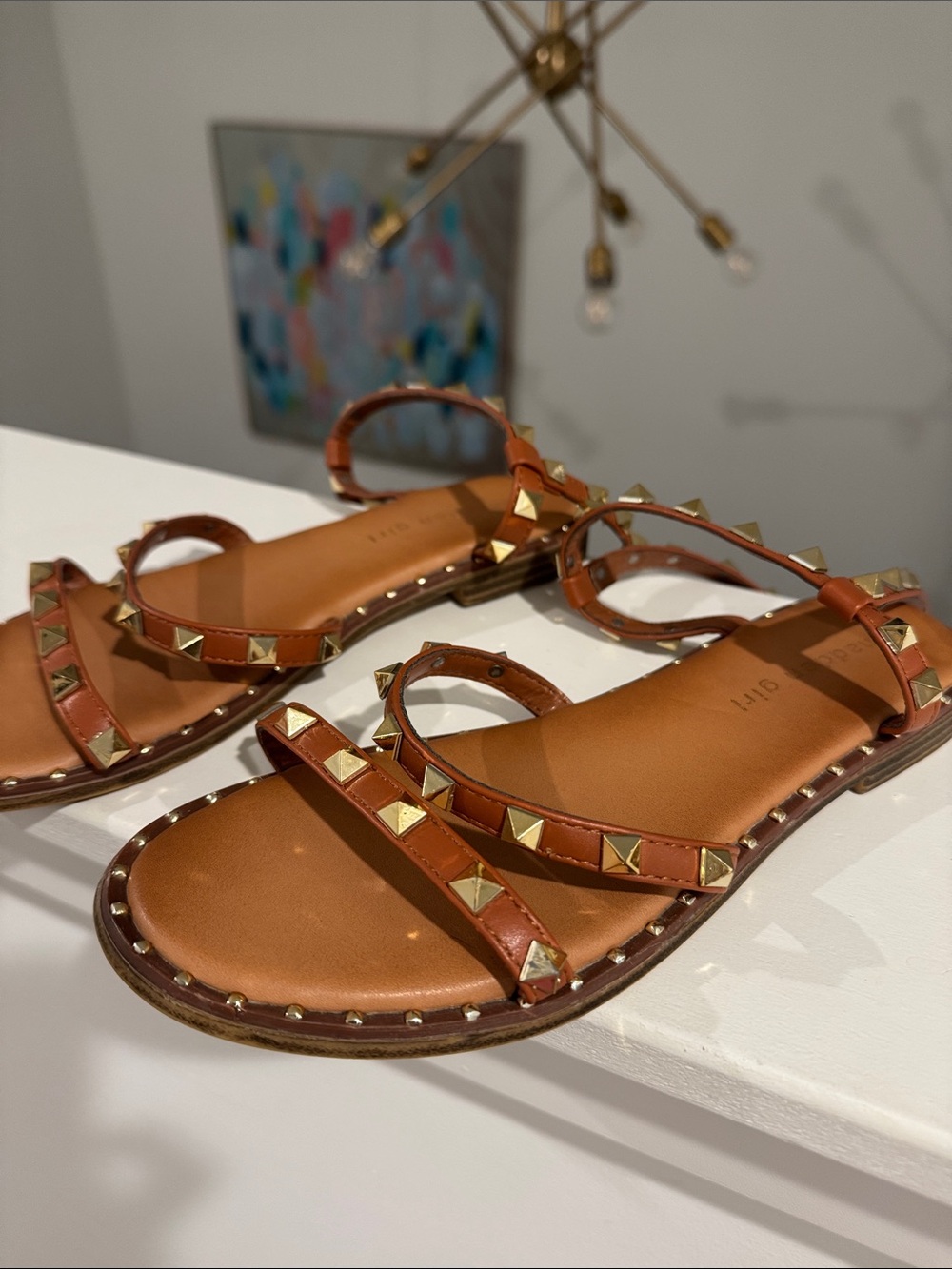 Madden Girl Tan Leather Sandal with Gold Studs